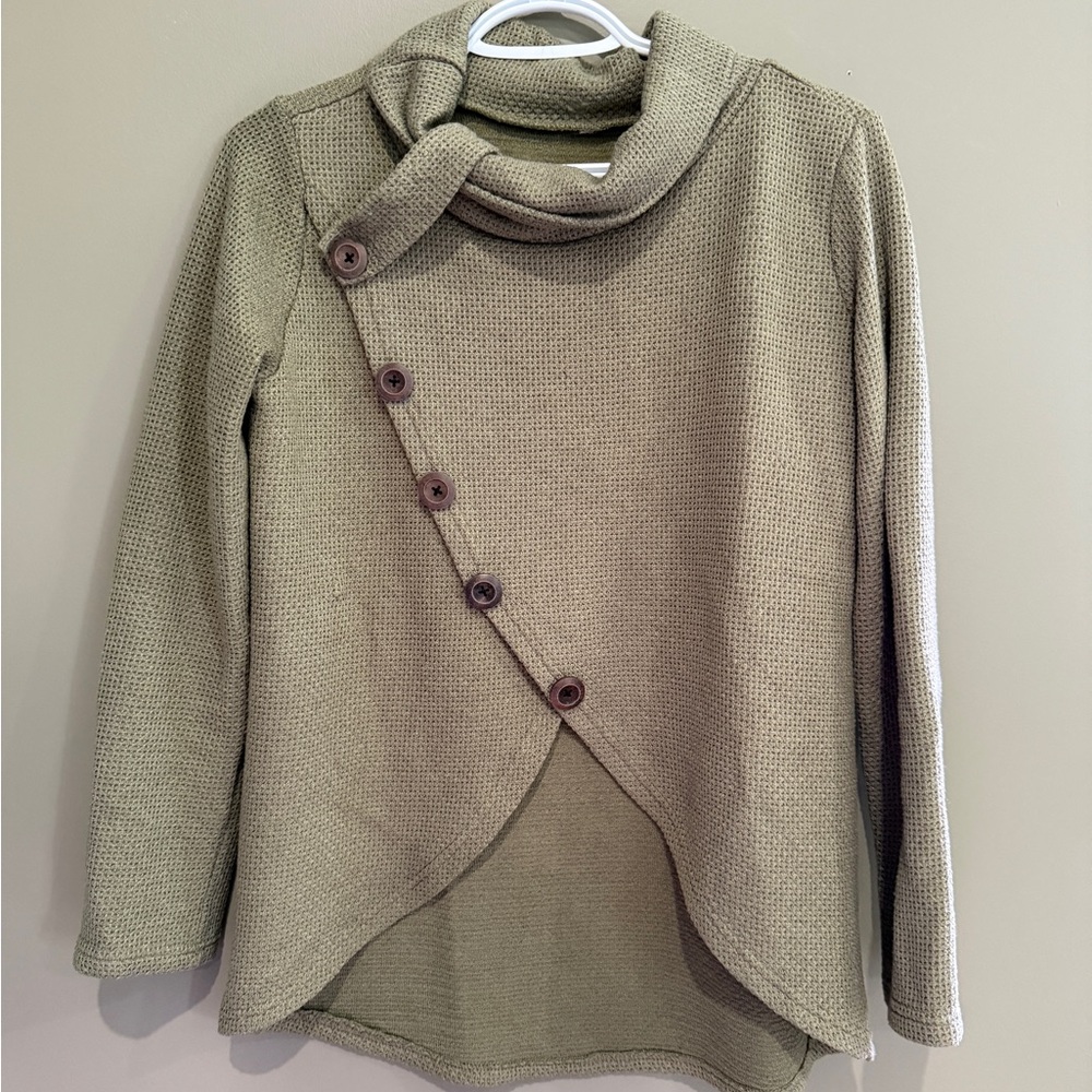 Olive Asymmetrical Button Sweater